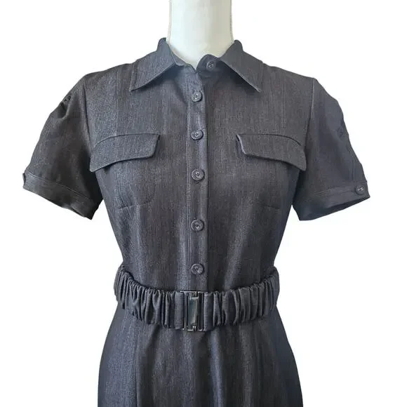 Calvin Klein Black Belted Shirt Dress Size 6 - Picture 2 of 7